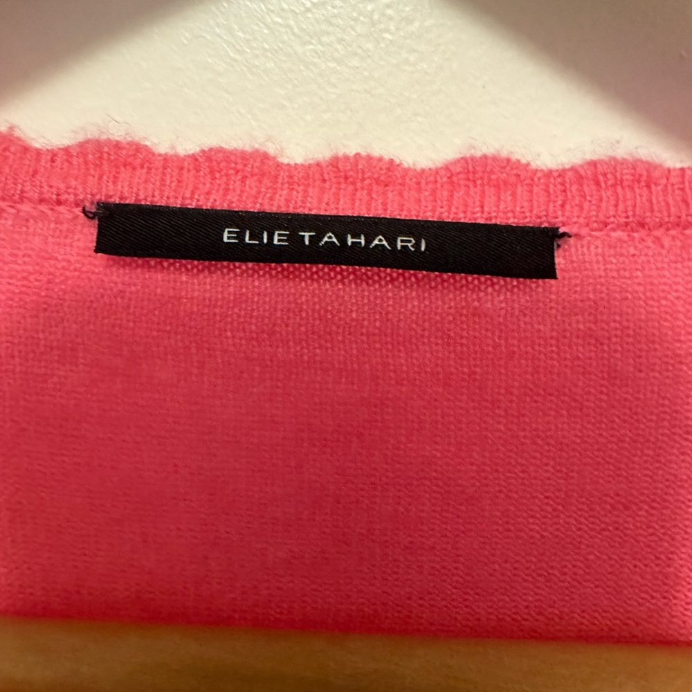 Elie Tahari pink cashmere cardigan w pearl daisy buttons. $328 retail. EUC - Picture 3 of 8